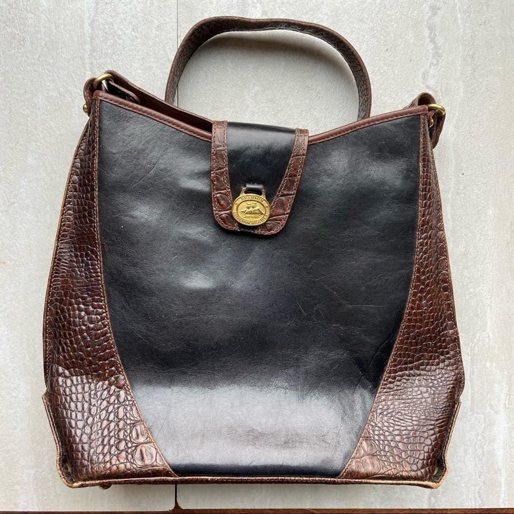 Brahmin Brown gator leather flip closure tote shoulder bag purse